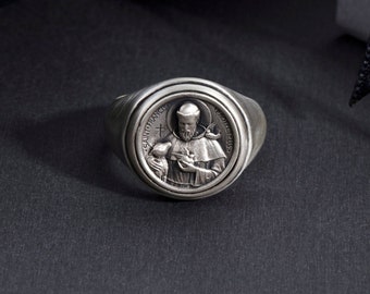 Sterling Silver Saint Francis Ring, Catholic Religious Jewelry