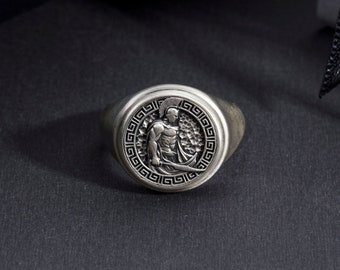 Sterling Silver Spartan Warrior Ring, Engraved Leonidas Ring