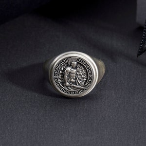 Sterling Silver Spartan Warrior Ring, Engraved Leonidas Ring
