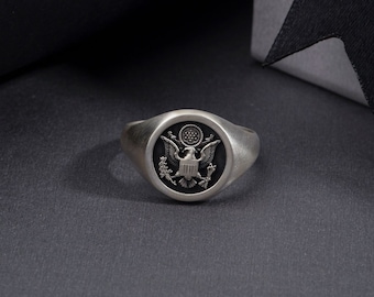 Oxidized Silver American Flag Ring, Silver American Eagle Ring For Men, Meaningful Gifts For Patriots Veterans, Unique Gift For Fathers Day