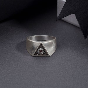 Eye of Providence Masonic Rings, Illuminati Eye Ring, Master Mason Rings, Oxidized Silver Ring For Masonic Men, Unique Gift For Fathers Day