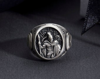 Oxidized Sterling Silver Spartan Ring, Greek Warrior Jewelry