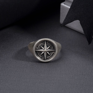 Oxidized Silver Compass Rings For Men, Nautical Compass Ring, Gift for Boyfriends, Meaningful Gift For Marines, Unique Gift For Fathers Day