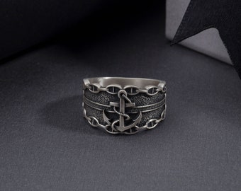 Anchor Rings For Sailor Men, Oxidized Silver Anchor Rings, Nautical Rope Ring, Meaningful Gift For Sailors Man, Unique Gift For Fathers Day