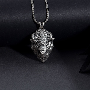 Sterling Silver Buffalo Necklace, Oxidized Bison Head Necklace, American Buffalo Pendants, Custom Gift For Man, Unique Gift For Fathers Day