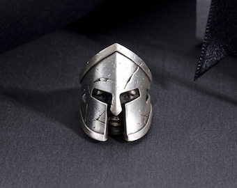 Oxidized 925 Sterling Silver Spartan Warrior Ring, Greek Leonidas Mask