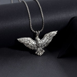 Oxidized Silver Eagle Necklace, 925 Silver Eagle Pendant, Winged American Eagle Necklace, Gift For Patriot Man, Unique Gift For Fathers Day