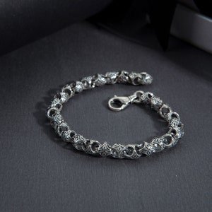 925 Sterling Silver Chain Link Bracelet, Oxidized Silver Chain Bracelets For Men, Birthday Gift For Boyfriends, Unique Gift For Fathers Day