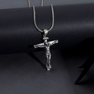 Oxidized Silver Crucifix Necklace For Men, Jesus Christ Cross Pendant For Women, Gift For Boyfriend, Moms Gift, Best Gifts For Father's Day