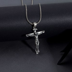 Oxidized Silver Crucifix Necklace For Men, Jesus Christ Cross Pendant For Women, Gift For Boyfriend, Moms Gift, Best Gifts For Father's Day