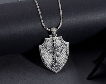 Sterling Silver Saint Michael Necklace, Oxidized Silver Archangel St Michael Necklaces, Protect Us St Michael, Best Gifts For Father's Day