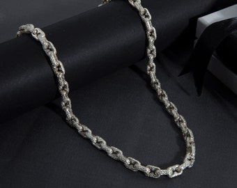 Sterling Silver Chain Necklace For Men, Mariner Rope Chain Necklace, Puffed Link Chain Necklace, Men&#39;s Jewelry, Unique Gift For Fathers Day