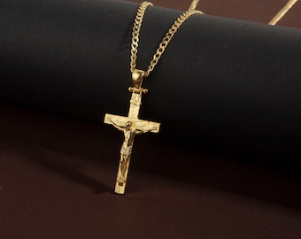 18K Gold Cross Necklaces For Men, 14K Crucifix Pendants For Women, Gifts For Men, 10K Unisex Religious Jewelry, Unique Gift For Fathers Day