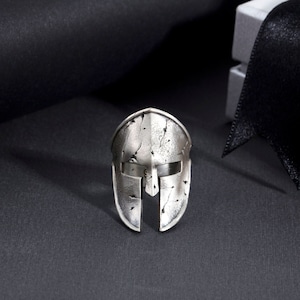 Sterling Silver Spartan Helmet Ring, Gift For Men, 300 Spartan Leonidas Mask Ring, Greek Mythology Warrior Ring, Unique Gift For Fathers Day