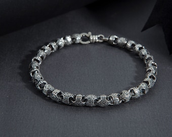 Oxidized Silver Chain Bracelets For Men, Unique Link Chain Bracelets, Dads Gift, Anniversary Gifts For Husbands, Unique Gift For Fathers Day
