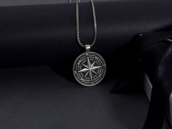 Sterling Silver Compass Necklace, North Star Compass Pendant For Woman, Compass Silver Necklace For Sailor Men, Unique Gift For Fathers Day