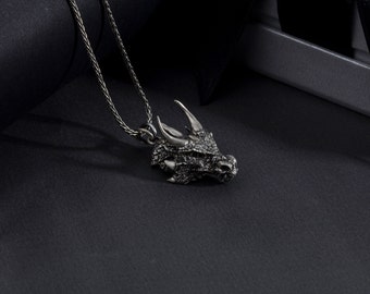 Unique Dragon Pendant, Sterling Silver Dragon Head Necklace, Jewelry For Man, Oxidized Silver Necklace For Men, Best Gifts For Father's Day