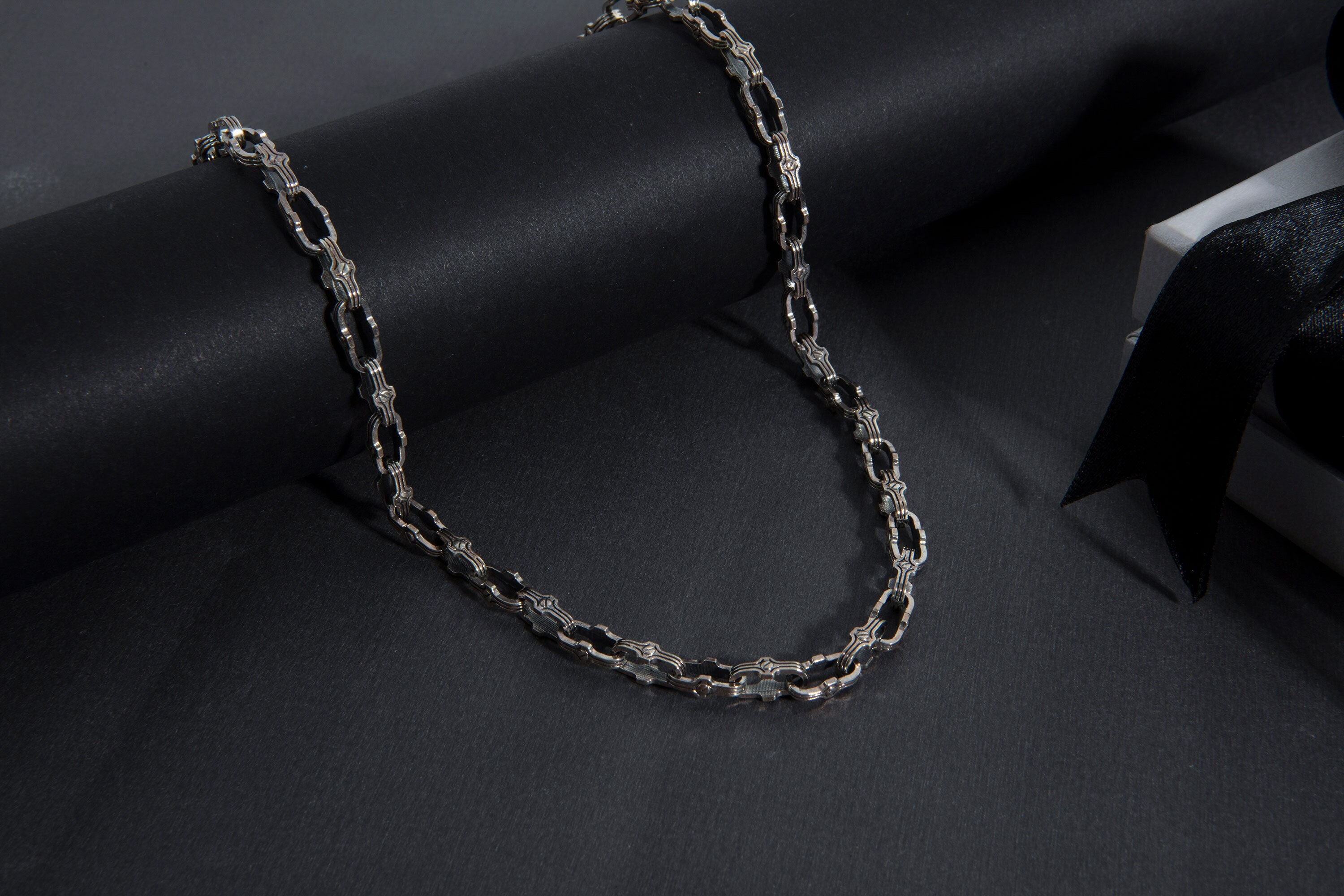 Sterling Silver Chunky Chain Necklace For Men, Oxidized Silver Link Chain Necklaces, Best Gifts For Boyfriends, Unique Gift For Fathers Day