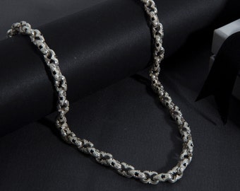 Sterling Silver Chain Necklaces For Men, Chain Necklace With Black Diamond, Men&#39;s Jewelry, Gifts For Boyfriend, Unique Gift For Fathers Day