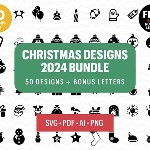 2024 Natal 50 Design exclusivo + alfabeto bônus e pacote SVG de ícones de feliz ano novo - cartões DIY, artesanato e muito mais SVG feito à mão