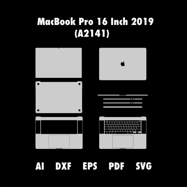 Macbook Pro 16-inch, 2019 A2141 Vector Skin Cut Files, MacBook Pro 16 2019 SVG, MAcBook Pro 2019 EPS, DXF, Vector File, Cut to Print