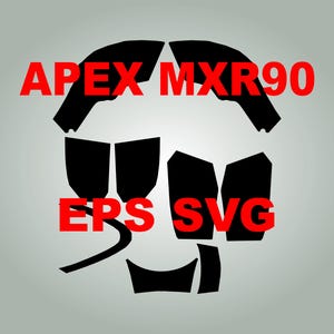 Puede incluir: Diseño gráfico negro con el texto rojo "APEX MXR90" y "EPS SVG" sobre un fondo gris claro. El diseño se compone de varias formas negras.