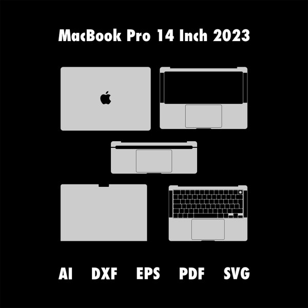 Macbook Pro 14 Inch 2023 Vector Skin Cut Templates File, MacBook Pro 14 2023 SVG, EPS, Vector file, macbook pro 14 2023 custom cover, diy