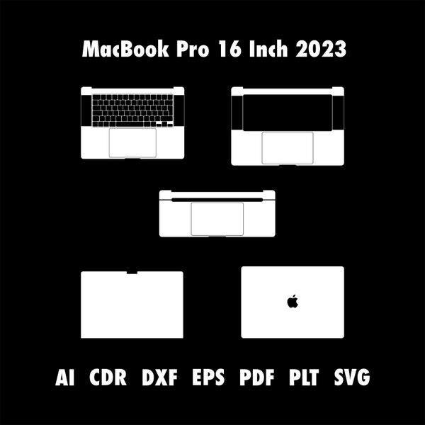 Macbook Pro 16 Inch 2023 Vector Skin Cut Templates Files, SVG, EPS, Vector, macbook pro 16 2023 custom cover, diy, macbook pro 16 2023 file
