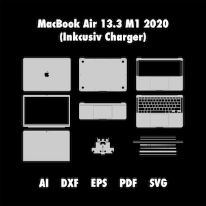 MacBook Air 13,3" 2020 M1-skin-klippfiler (SVG, EPS, DXF)