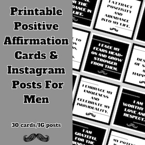30 Affirmation Cards For Men, Positive Thinking Cards, Affirmation Cards Digital, Vision Board Printables, Mental Health Cards PDF PNG