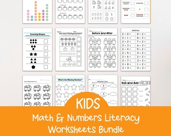 Lot de feuilles d'exercices sur les mathématiques et les chiffres pour les enfants, fiches d'exercices d'activités pour les enfants, fiches d'exercices d'apprentissage pour les enfants