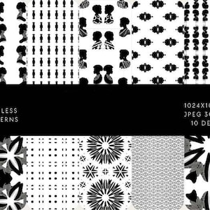Sade B&W Seamless Patterns Bundle, digital paper pack, Patterns Spring background bundle printable