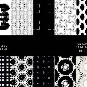 Yumna B&W Seamless Patterns Bundle,  digital paper pack. Patterns Spring background bundle printable