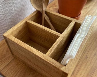 Oak napkin holder with spice compartments