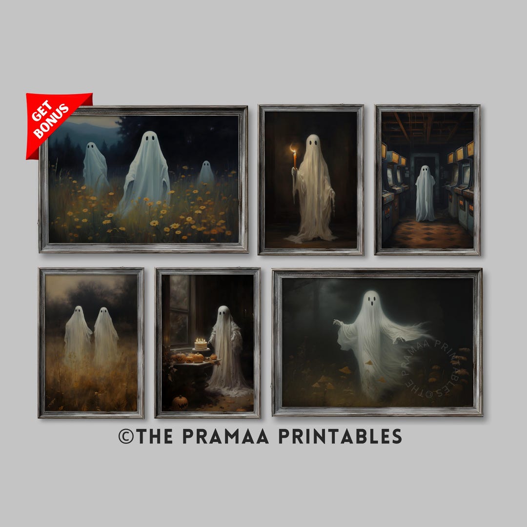 Ghost Gallery Wall Set of 6, Moody Ghost Oil Painting Vintage Halloween ...