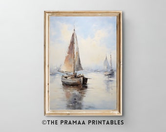 Antique Sailboat Painting | Neutral Vintage Seascape Print Poster | Muted Nautical Wall Art Digital Download | The Pramaa Printables