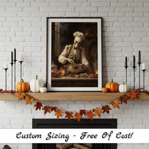 Skeleton Chef Print Vintage Halloween Painting, Skeleton Cooking Gothic ...