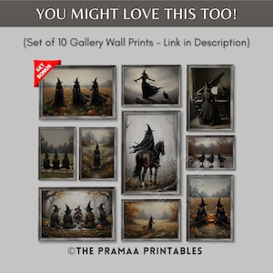 Transform your space with this enchanting Halloween art print featuring a witch painting her nails beside a black cat. Set in a moody autumn countryside with falling leaves, this artwork blends vintage charm with dark academia and witchcore aesthetics. Perfect for rustic farmhouse Halloween decor, cozy cottagecore homes, or anyone who loves eerie, spooky vibes. Instantly downloadable, this digital print brings a unique balance of mystery, magic, and seasonal atmosphere to your fall decorations.