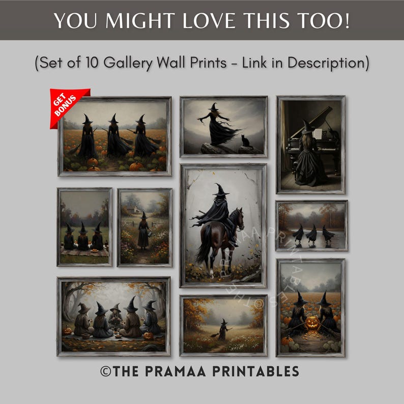 Transform your space with this enchanting Halloween art print featuring a witch painting her nails beside a black cat. Set in a moody autumn countryside with falling leaves, this artwork blends vintage charm with dark academia and witchcore aesthetics. Perfect for rustic farmhouse Halloween decor, cozy cottagecore homes, or anyone who loves eerie, spooky vibes. Instantly downloadable, this digital print brings a unique balance of mystery, magic, and seasonal atmosphere to your fall decorations.