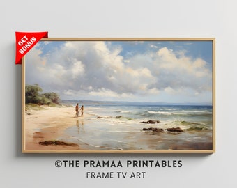 Summer Beach Samsung Frame TV Art, Coastal Seaside Nautical Vintage Landscape Painting Antique Seascape Beach House Decor Digital Download