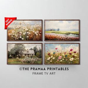 Spring Samsung Frame Tv Art Set Of 4 Vintage Landscape Country Wildflower Field Painting Cottagecore Decor Art Digital Download