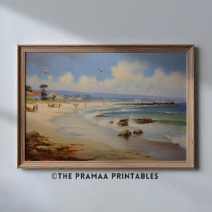 Summer Coastal Beach Painting, Vintage Seascape Ocean Waves Print Seaside Cottagecore Decor Nature Seashore Wall Art Digital Download SW20