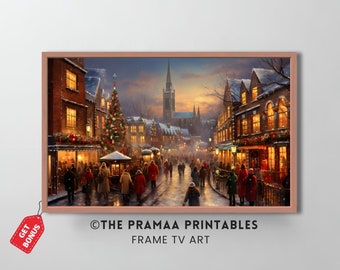 Christmas Market Samsung Frame TV Art | Farmhouse Winter Oil Painting | Vintage Christmas Holiday Decor | Digital Download