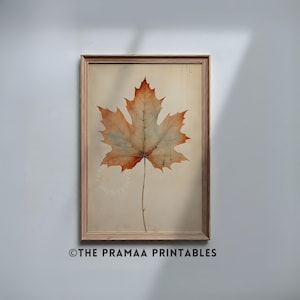 Autumn Maple Leaf Art Print, Minimalist Fall Botanical Painting Rustic Cottagecore Wall Art Neutral Thanksgiving Decor Digital Download AW08