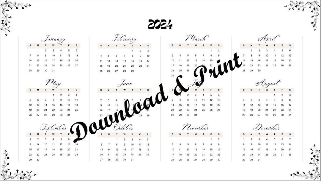 2024 Printable Yearly Calendar Year at Glance Calendar Pdf Download 2024 Printable Yearly Calendar Year at Glance Calendar Pdf Download