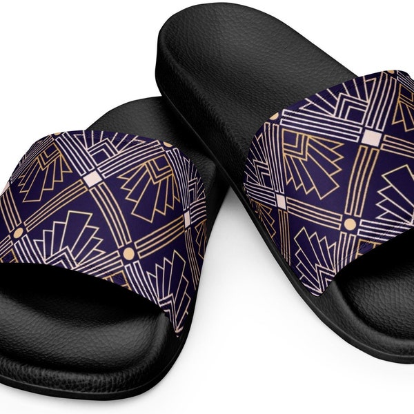 Italian Luxe print Slides, Stylish Faux Leather Italian Luxe Slides, Handcrafted Italian Luxe Print, Sustainable Products