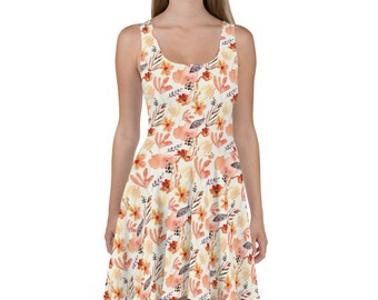 Floral Sleeveless Skater Dress Skater Dress, Flower Sleeveless Skater Women Dress, Fit and Flare Dress,