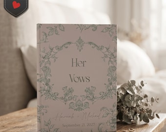 Floral Vintage Hardcover Vow Book, Personalized Wedding Journal, Soft Glam Stationery