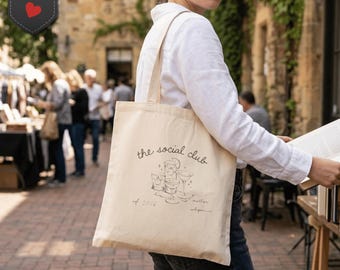 Social Club Tote Bag, Hand-Drawn Animal Sketch Canvas Accessory