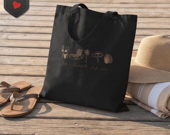 Minimal Beach Icons Canvas Tote Bag, Soft Glam Accessory, Farmhouse Chic Style